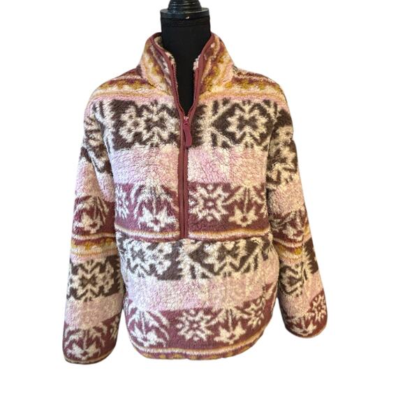 Sundance Fleece Pullover Jacket Half Zip Sherpa Snowflake Pattern Cozy Winter - Picture 2 of 6